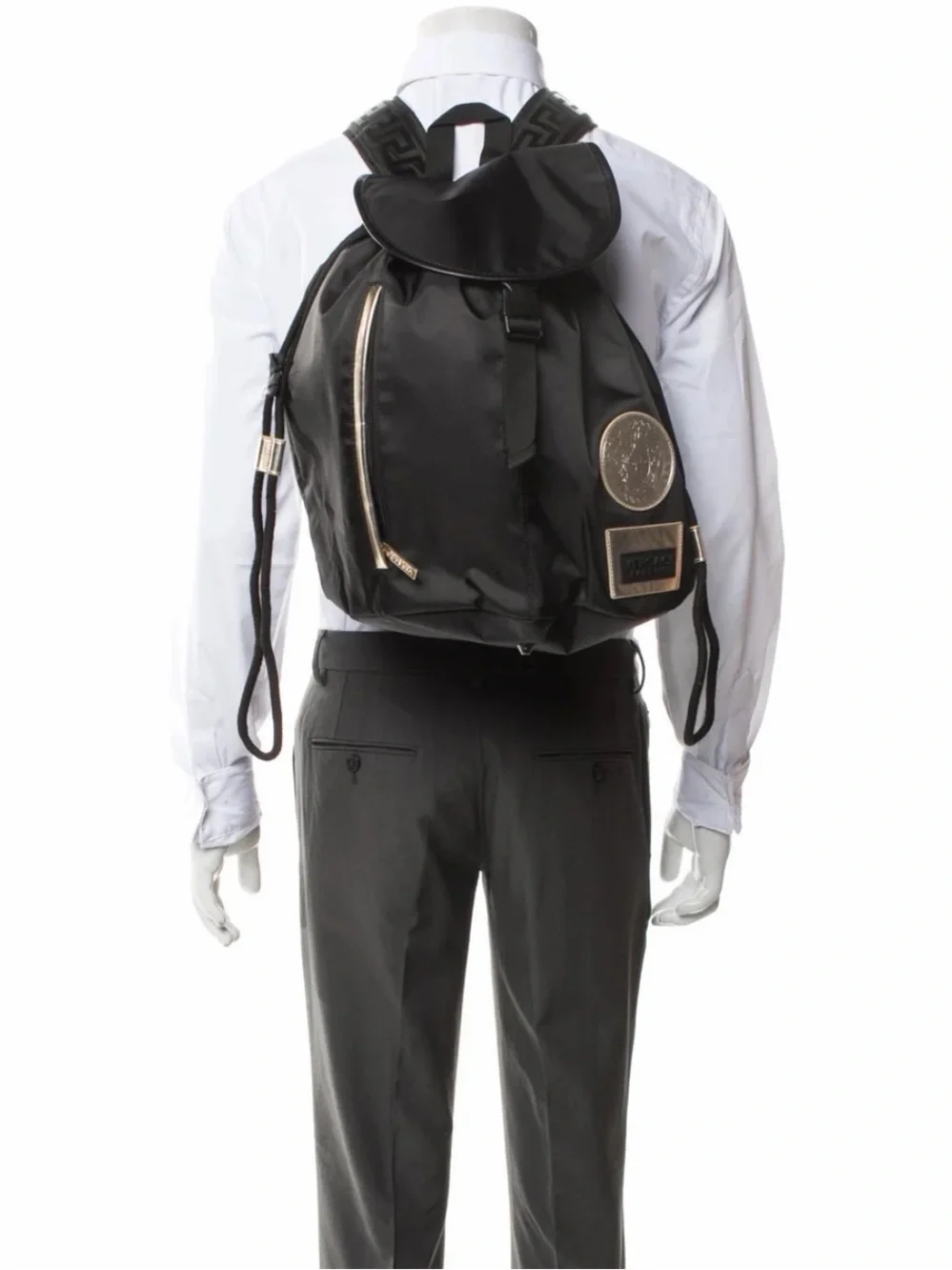 Versace Black Nylon Backpack with Gold Accents Limited Edition